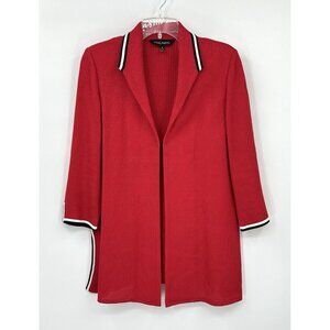 MING WANG cardigan sweater jacket tunic 3/4 sleeve knit stretch acrylic red S